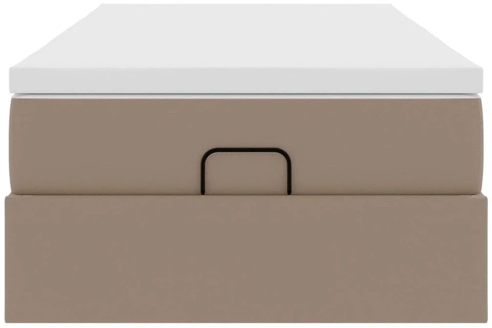 Osmanų lovos rėmas su čiužiniu, kapučino, 90x190cm, dirbt. oda
