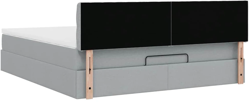 Osmanų lovos rėmas su čiužiniu, pilkas, 180x200 cm, audinys