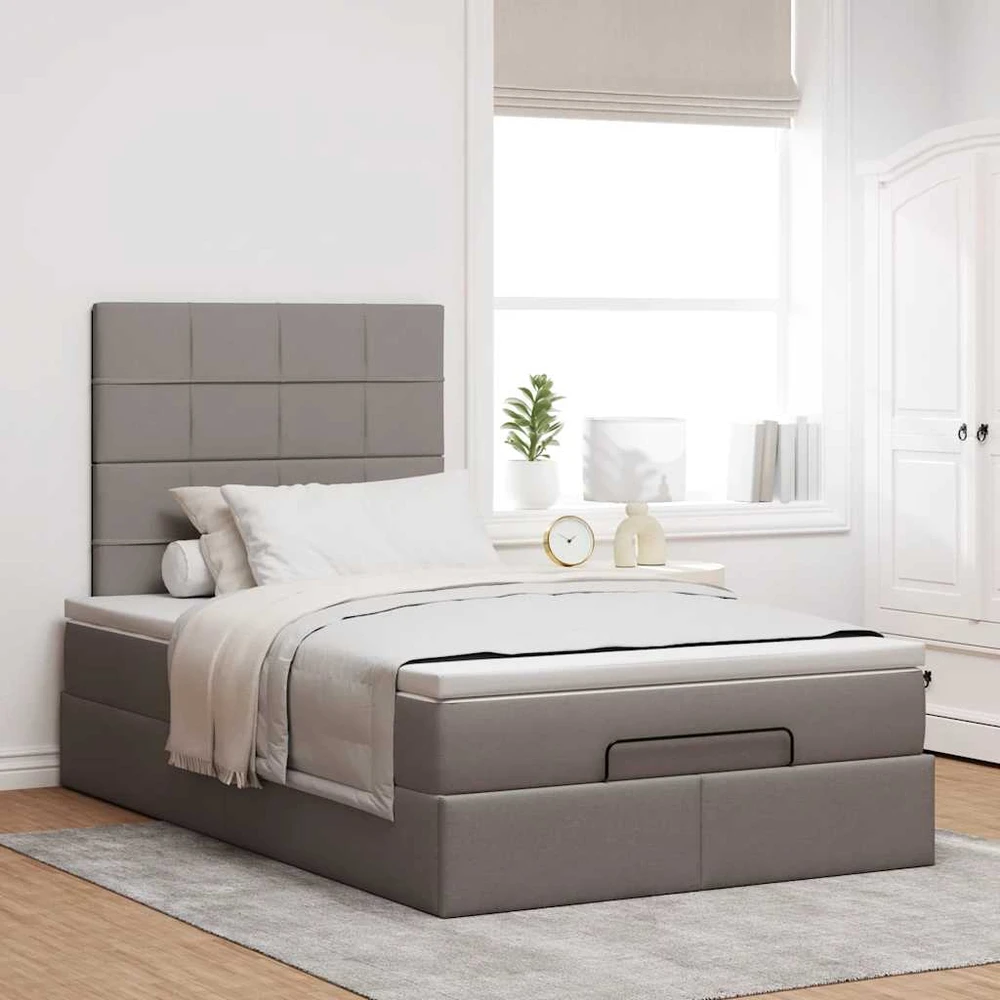 Osmanų lovos rėmas su čiužiniu, taupe, 120x200cm, audinys