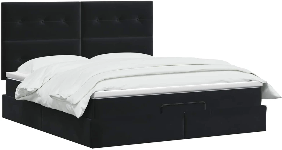 Otmana lova su matracsu ir LED Juoda 140 x 190 cm Aksomas