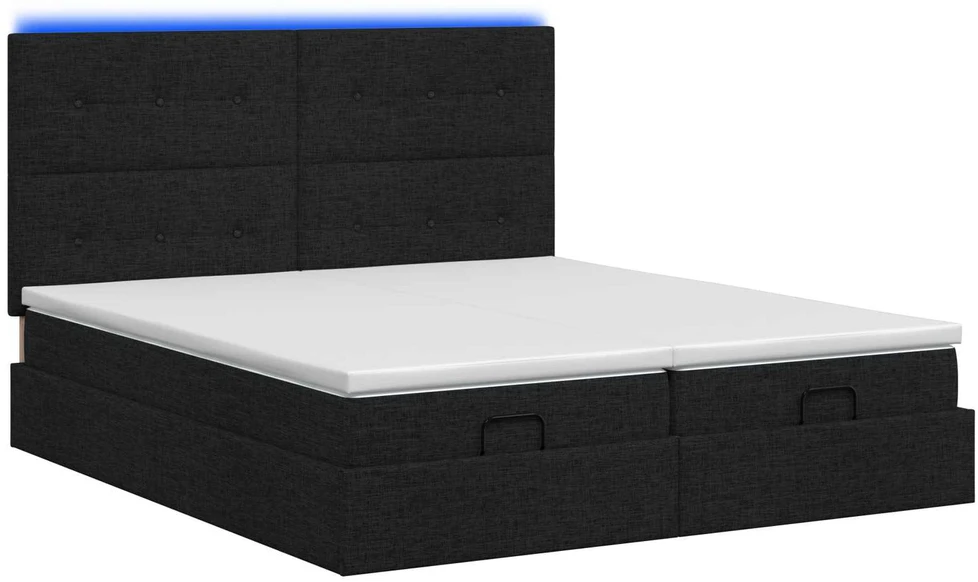 Otmana lova su matracsu ir LED Juoda 180 x 200 cm Audinys