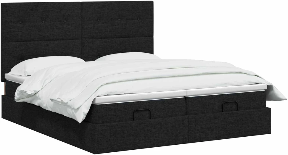 Otmana lova su matracsu ir LED Juoda 180 x 200 cm Audinys