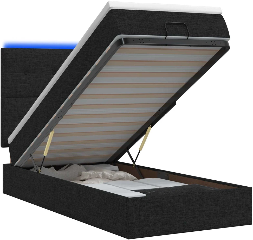 Otmana lova su matracsu ir LED Juoda 80 x 200 cm Audinys