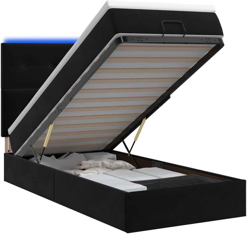 Otmana lova su matracsu ir LED Juoda 80 x 200 cm Aksomas