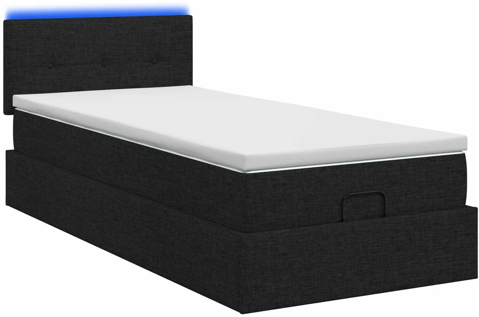 Otmana lova su matracsu ir LED Juoda 80 x 200 cm Audinys