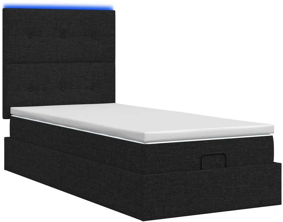 Otmana lova su matracsu ir LED Juoda 80 x 200 cm Audinys