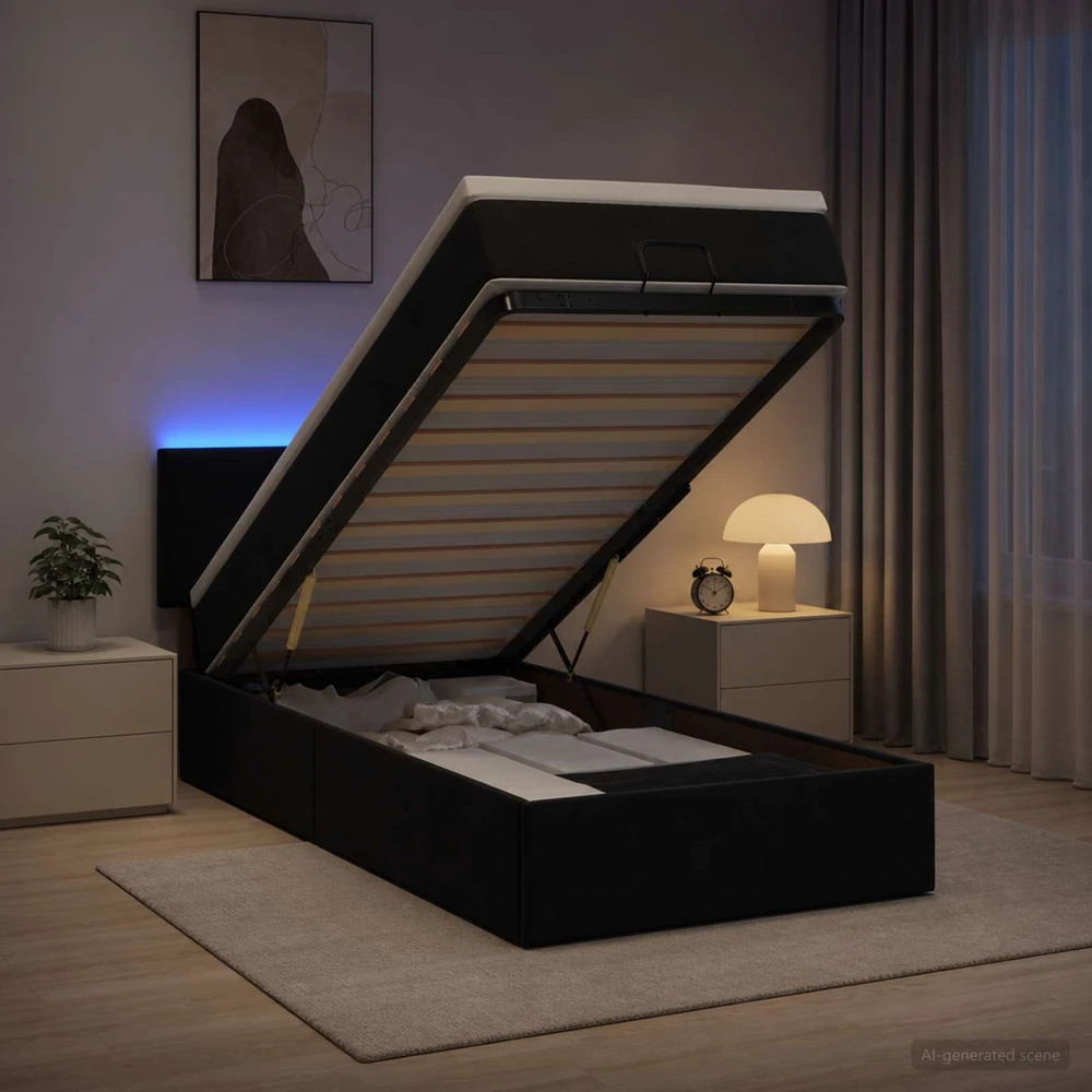 Otmana lova su matracsu ir LED Juoda 80 x 200 cm Aksomas