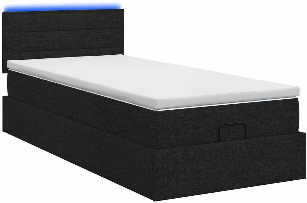 Otmana lova su matracsu ir LED Juoda 90 x 200 cm Audinys