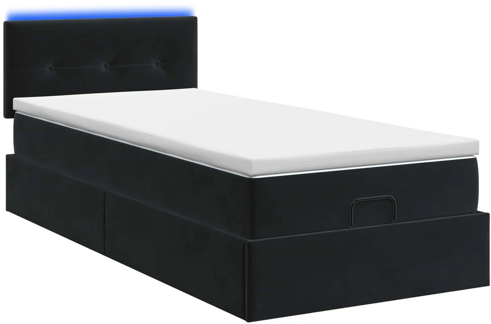Otmana lova su matracsu ir LED Juoda 90 x 200 cm Aksomas