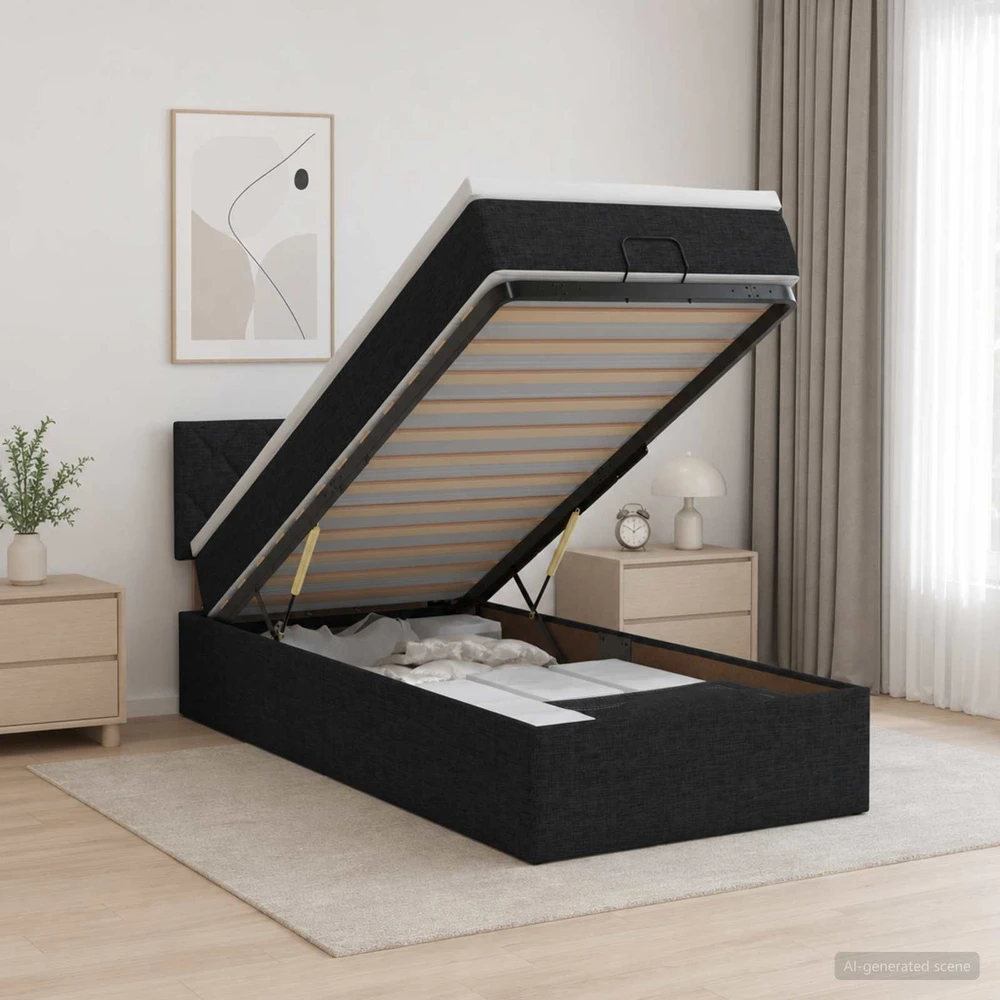 Otmana lova su matracsu ir LED Juoda 90 x 200 cm Audinys