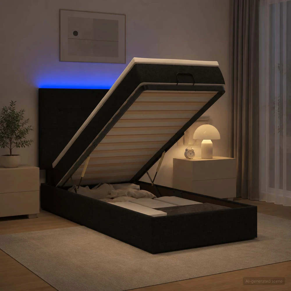 Otmana lova su matracsu ir LED Juoda 90 x 190 cm Audinys