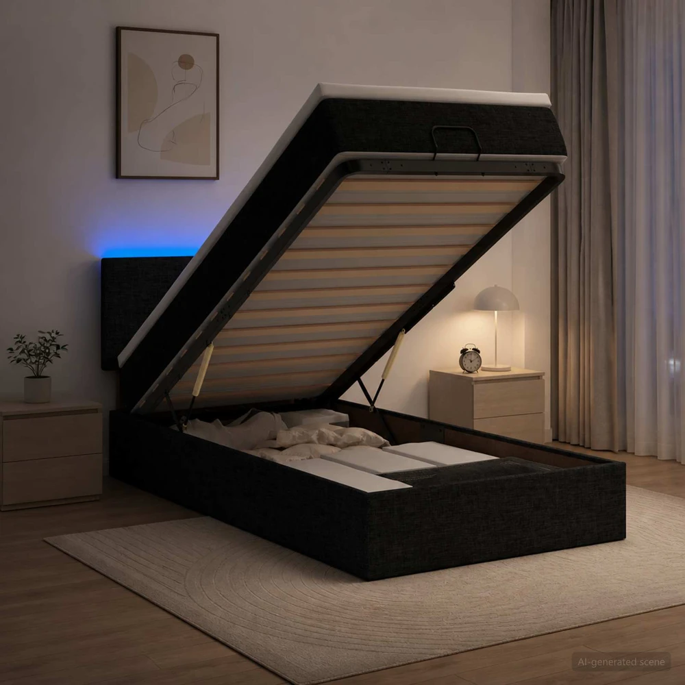 Otmana lova su matracsu ir LED Juoda 90 x 200 cm Audinys