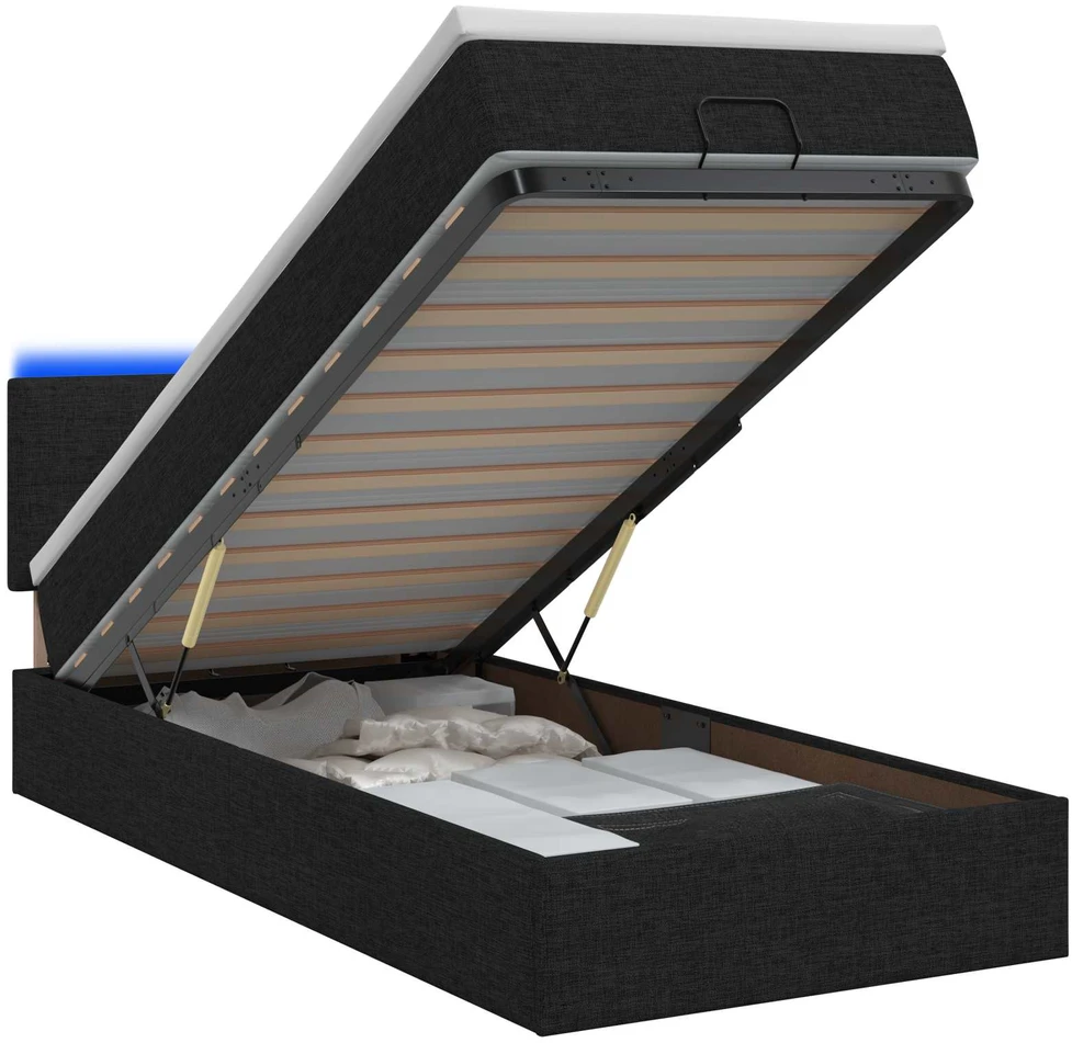 Otmana lova su matracsu ir LED Juoda 90 x 190 cm Audinys