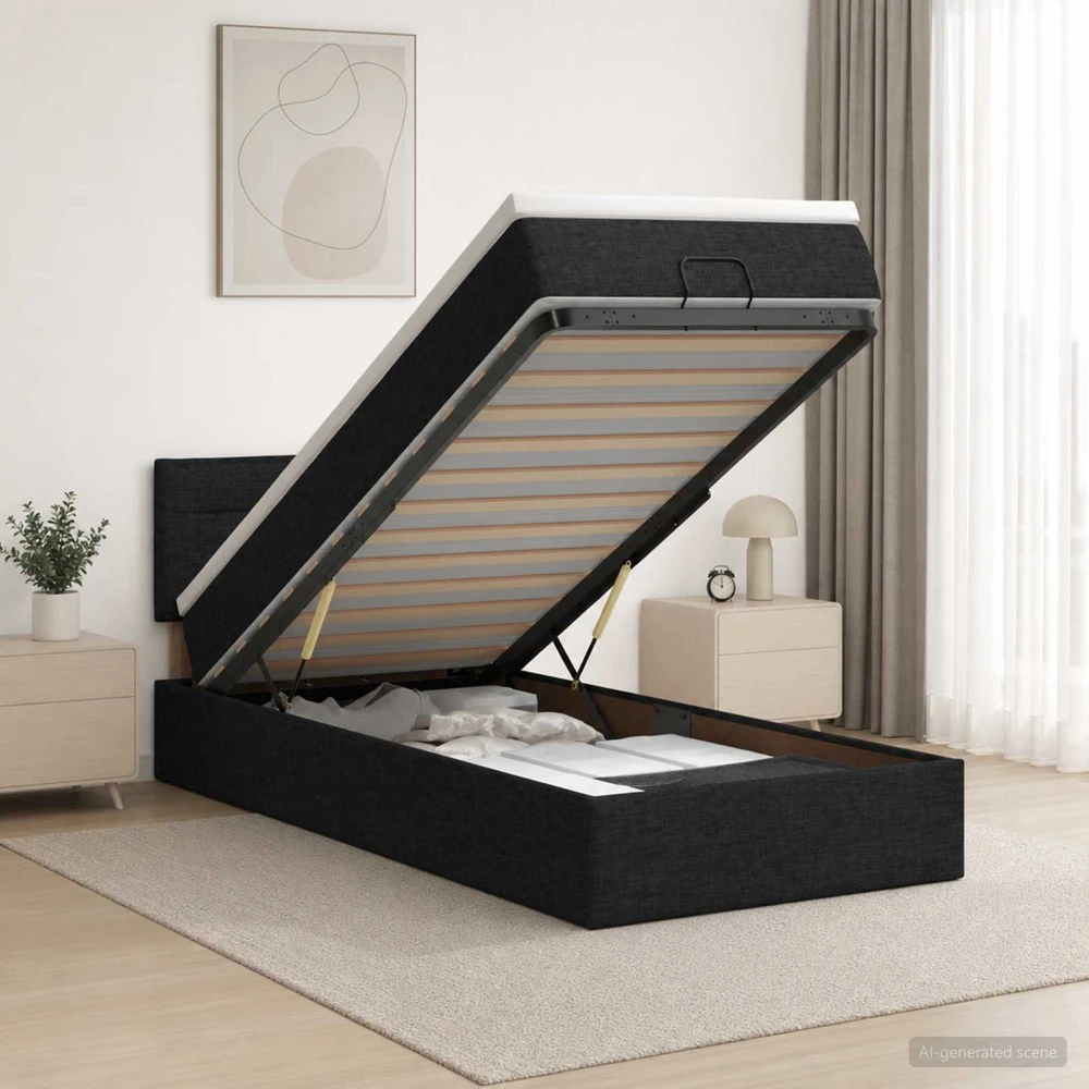 Otmana lova su matracsu ir LED Juoda 90 x 200 cm Audinys
