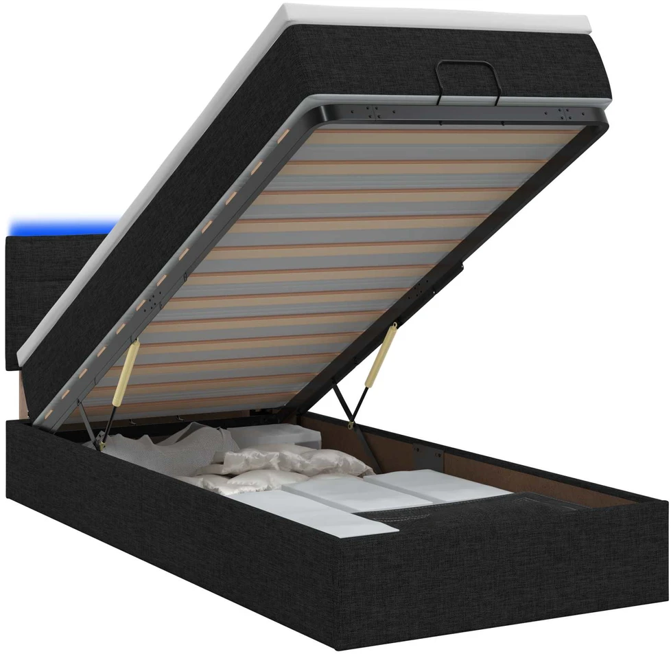Otmana lova su matracsu ir LED Juoda 90 x 200 cm Audinys