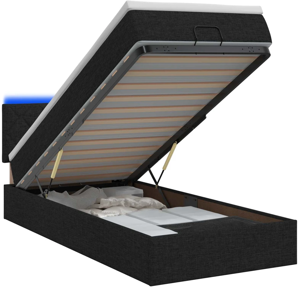 Otmana lova su matracsu ir LED Juoda 90 x 190 cm Audinys