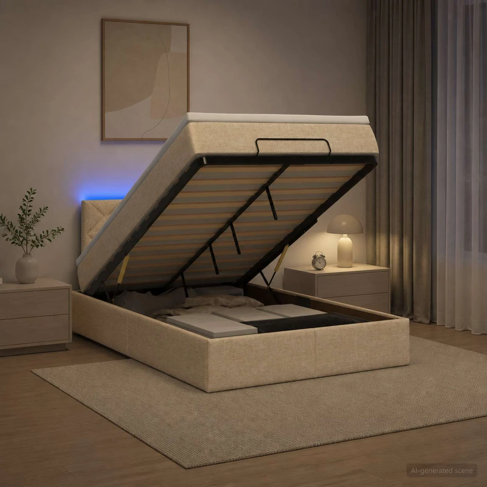 Otmana lova su matracsu ir LED Kreminė 120 x 190 cm Audinys
