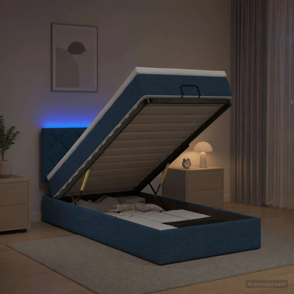 Otmana lova su matracsu ir LED Mėlyna 90 x 200 cm Audinys