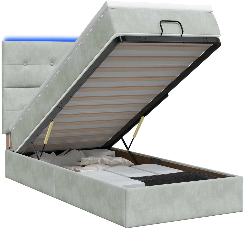 Otmana lova su matracsu ir LED Šviesiai pilka 80 x 200 cm