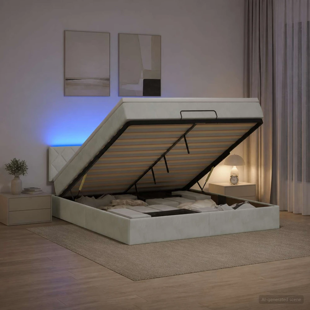 Otmana lova su matracsu ir LED Šviesiai pilka 140 x 190 cm