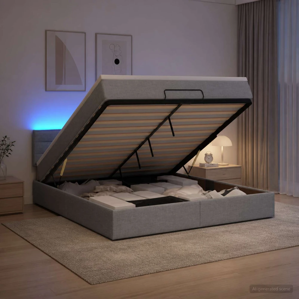 Otmana lova su matracsu ir LED Šviesiai pilka 140 x 190 cm
