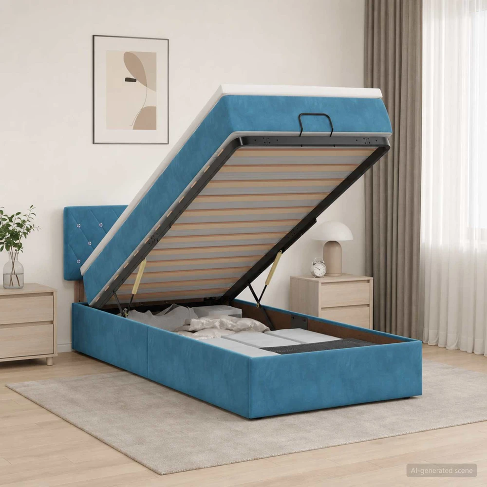 Otmana lova su matracsu ir LED Tamsi mėlyna 100 x 200 cm