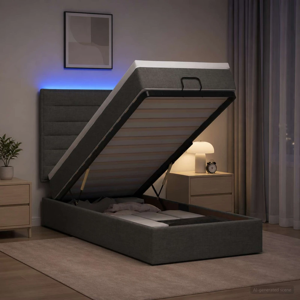 Otmana lova su matracsu ir LED Tamsiai pilka 100 x 200 cm