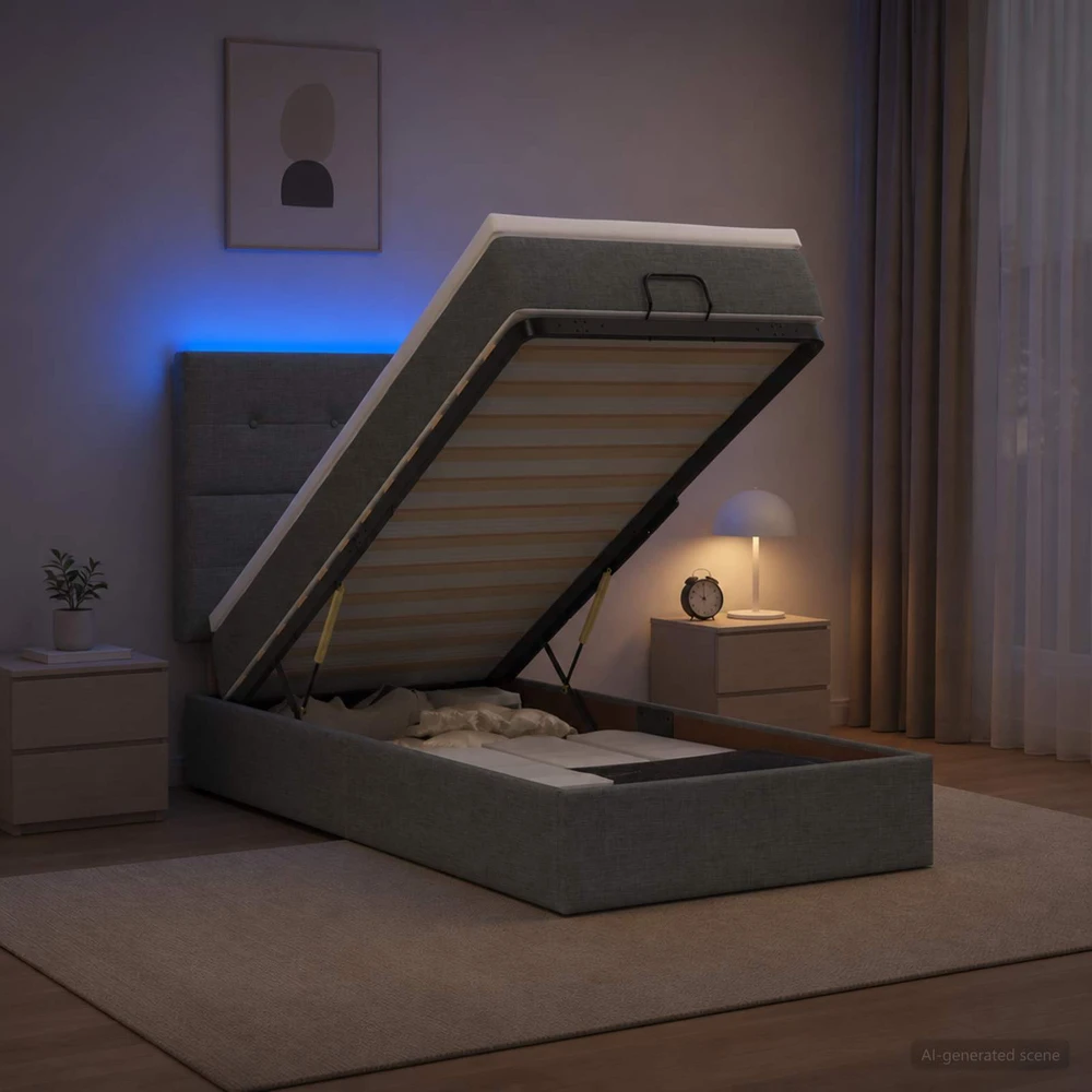 Otmana lova su matracsu ir LED Tamsiai pilka 90 x 190 cm