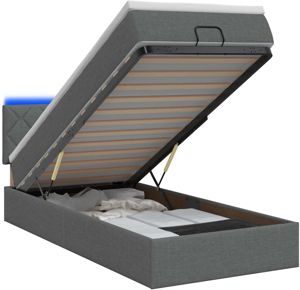 Otmana lova su matracsu ir LED Tamsiai pilka 90 x 190 cm