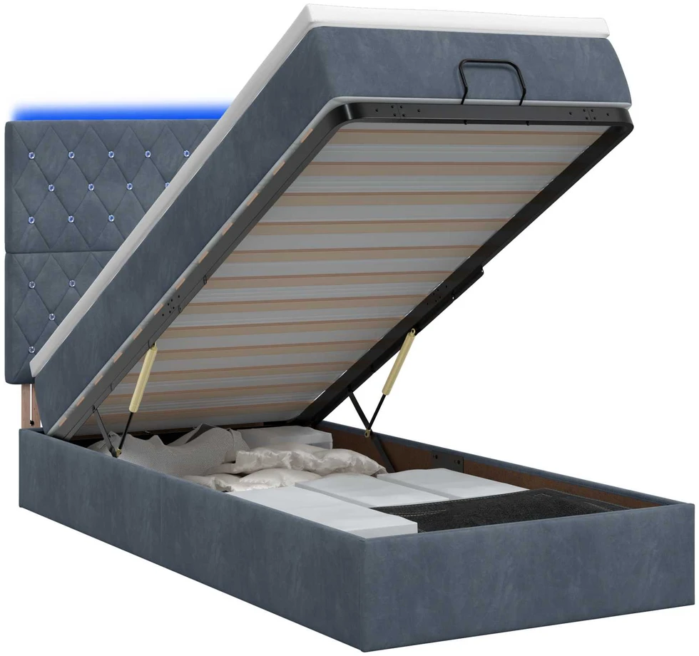 Otmana lova su matracsu ir LED Tamsiai pilka 90 x 190 cm