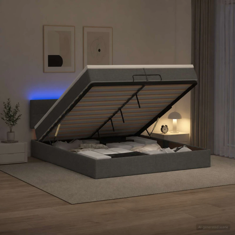 Otmana lova su matracsu ir LED Tamsiai pilka 200 x 200 cm