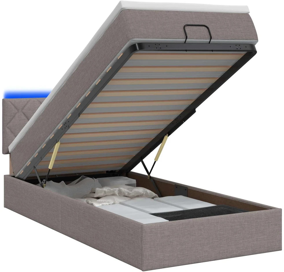 Otmana lova su matracsu ir LED Taupe 80 x 200 cm Audinys