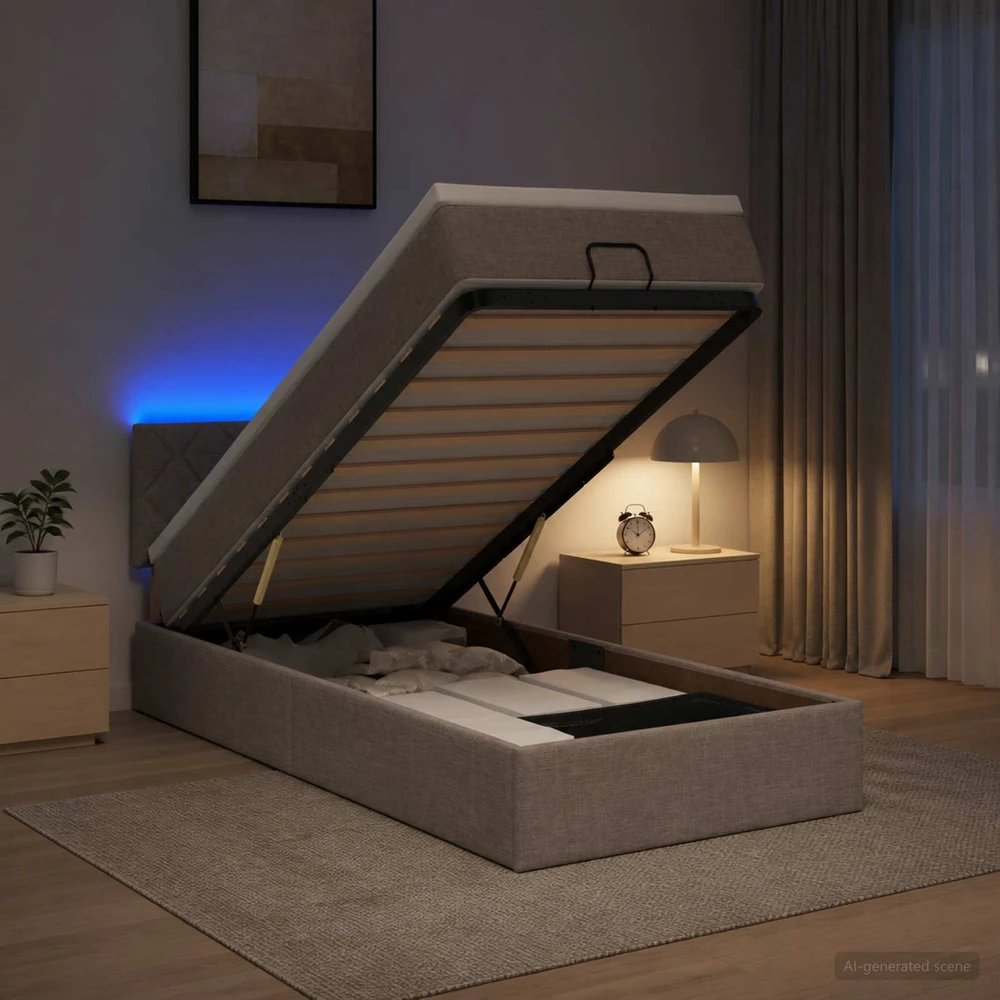 Otmana lova su matracsu ir LED Taupe 90 x 190 cm Audinys
