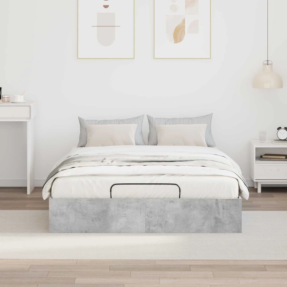 Lova Otomano lovos rėmas Betono Pilka 135 x 190 cm Dirbtinė mediena