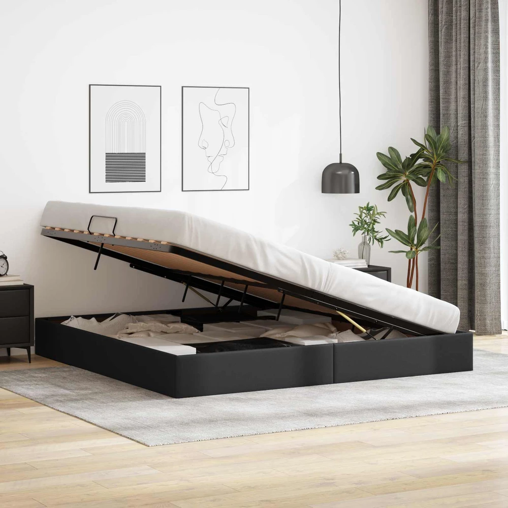Lova Otomano lovos rėmas Juodas 200 x 200 cm Dirbtinė oda