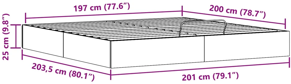 Otomano lovos rėmas su saugojimo funkcija Natūrali 200 x 200 cm