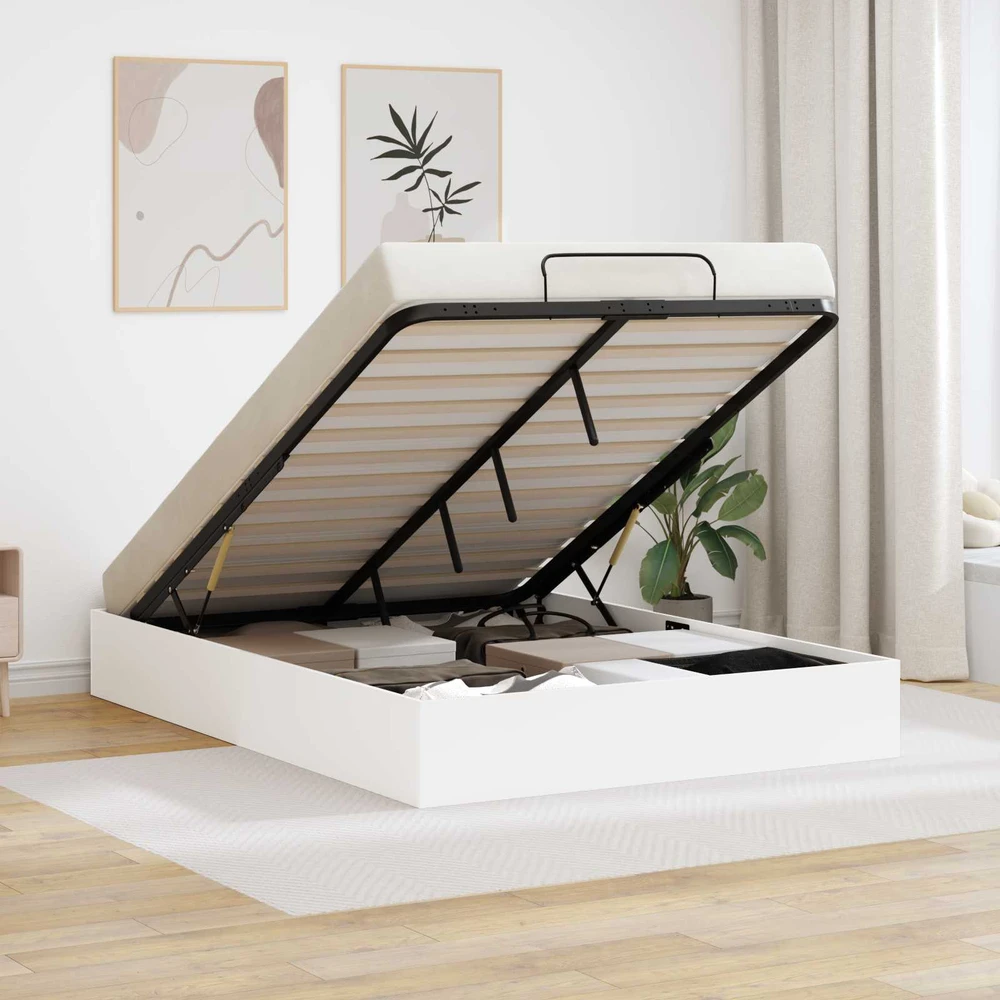 Lova Otomano lovos rėmas Baltas 203 x 150 x 25 cm Dirbtinė mediena