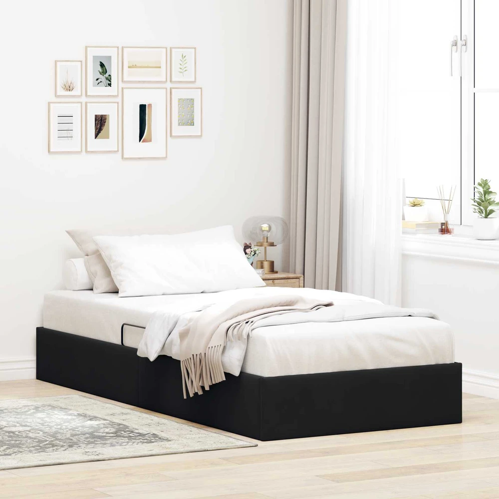 Lova Otomano lovos rėmas su saugykla Juoda 100 x 200 cm Aksomas