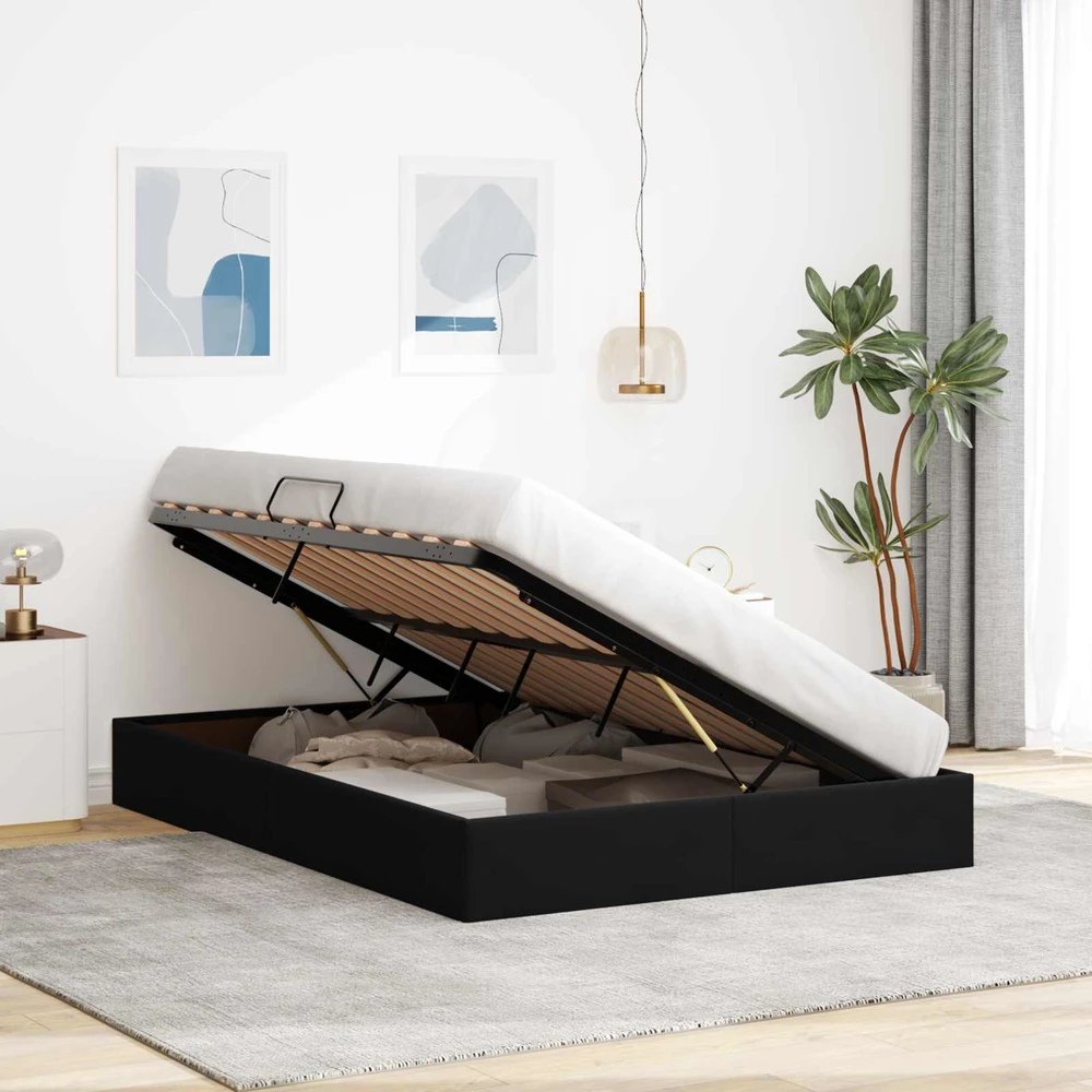 Otomano lovos rėmas su saugykla Juoda 140 x 200 cm Aksomas
