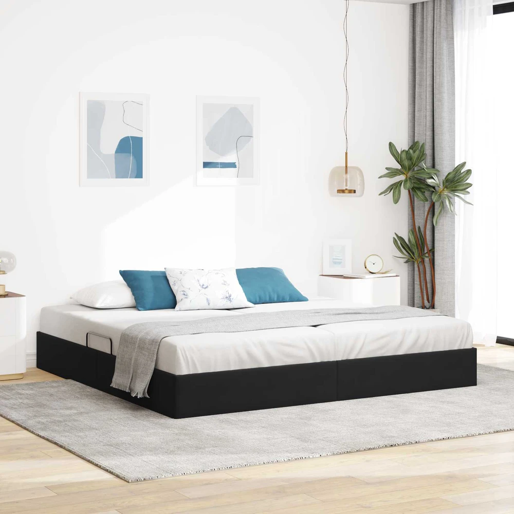 Otomano lovos rėmas su saugykla Juoda 200 x 200 cm Aksomas