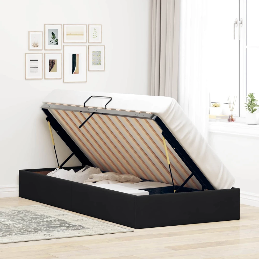 Lova Otomano lovos rėmas su saugykla Juoda 90 x 190 cm Aksomas
