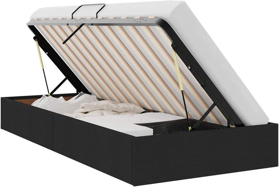 Otomano lovos rėmas su saugykla Juodas 100 x 200 cm audinys