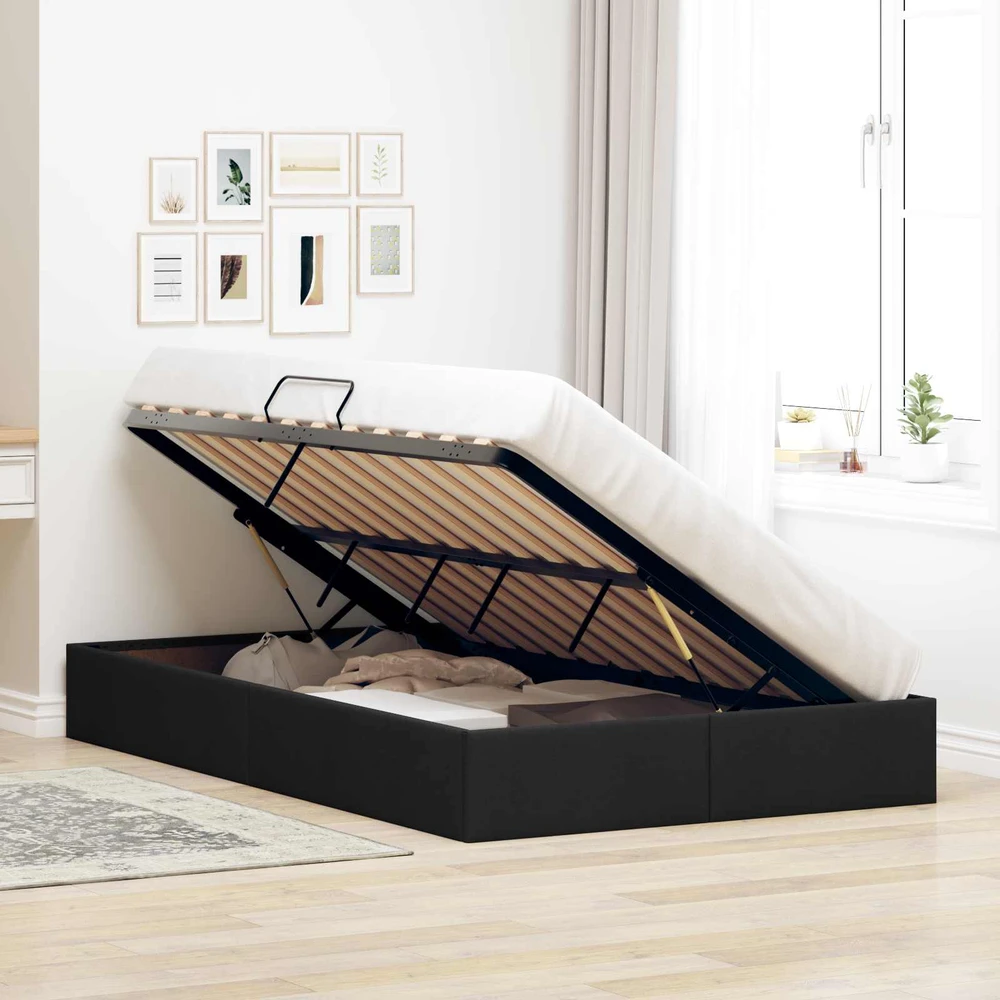 Otomano lovos rėmas su saugykla Juodas 120 x 200 cm audinys