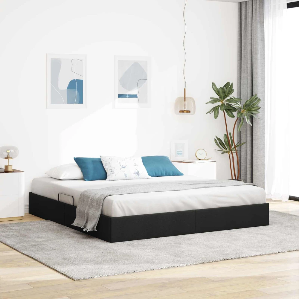 Lova Otomano lovos rėmas su saugykla Juodas 180 x 200 cm audinys
