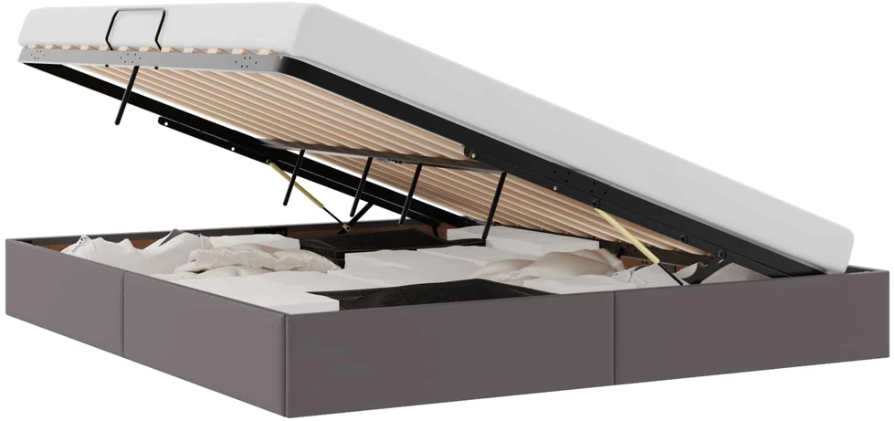 Lova Otomano lovos rėmas su saugykla Pilka 160 x 200 cm Dirbtinė oda