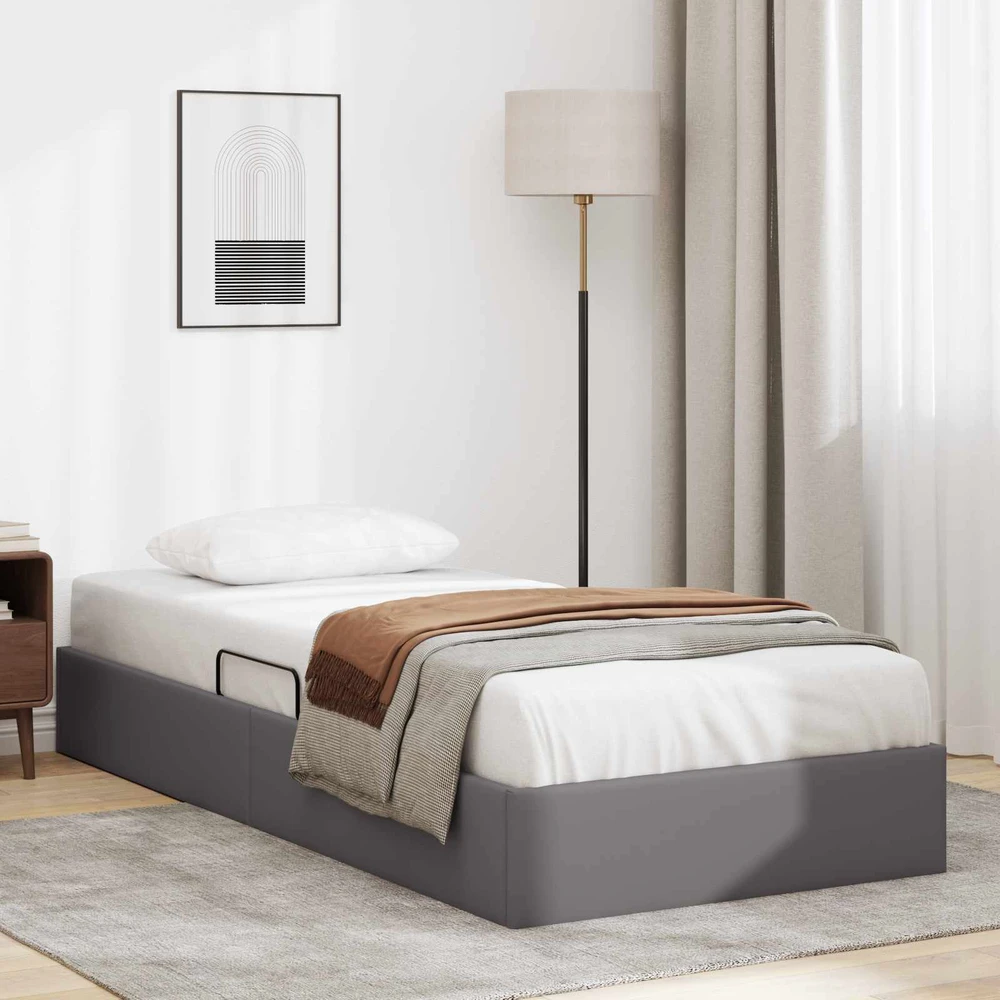 Lova Otomano lovos rėmas su saugykla Pilka 90 x 200 cm Dirbtinė oda