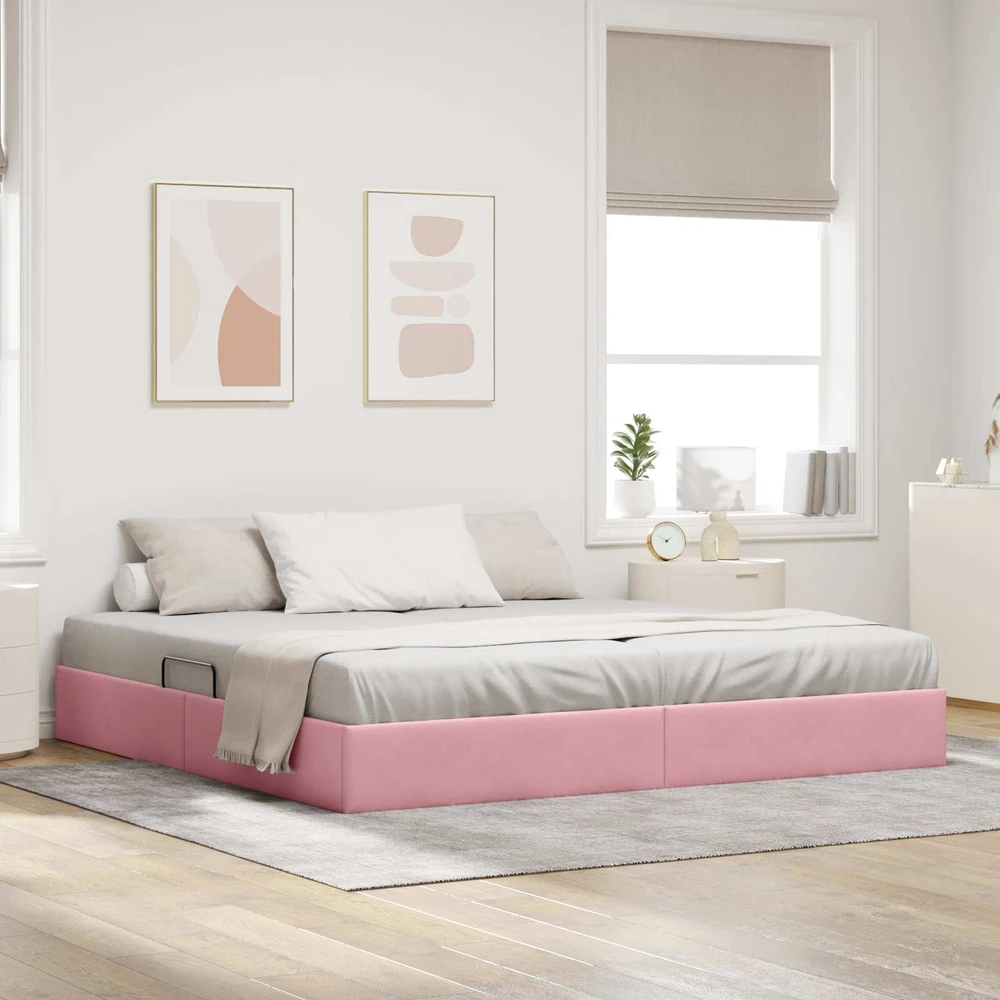 Otomano lovos rėmas su saugykla Rožinė 200 x 200 cm Aksomas