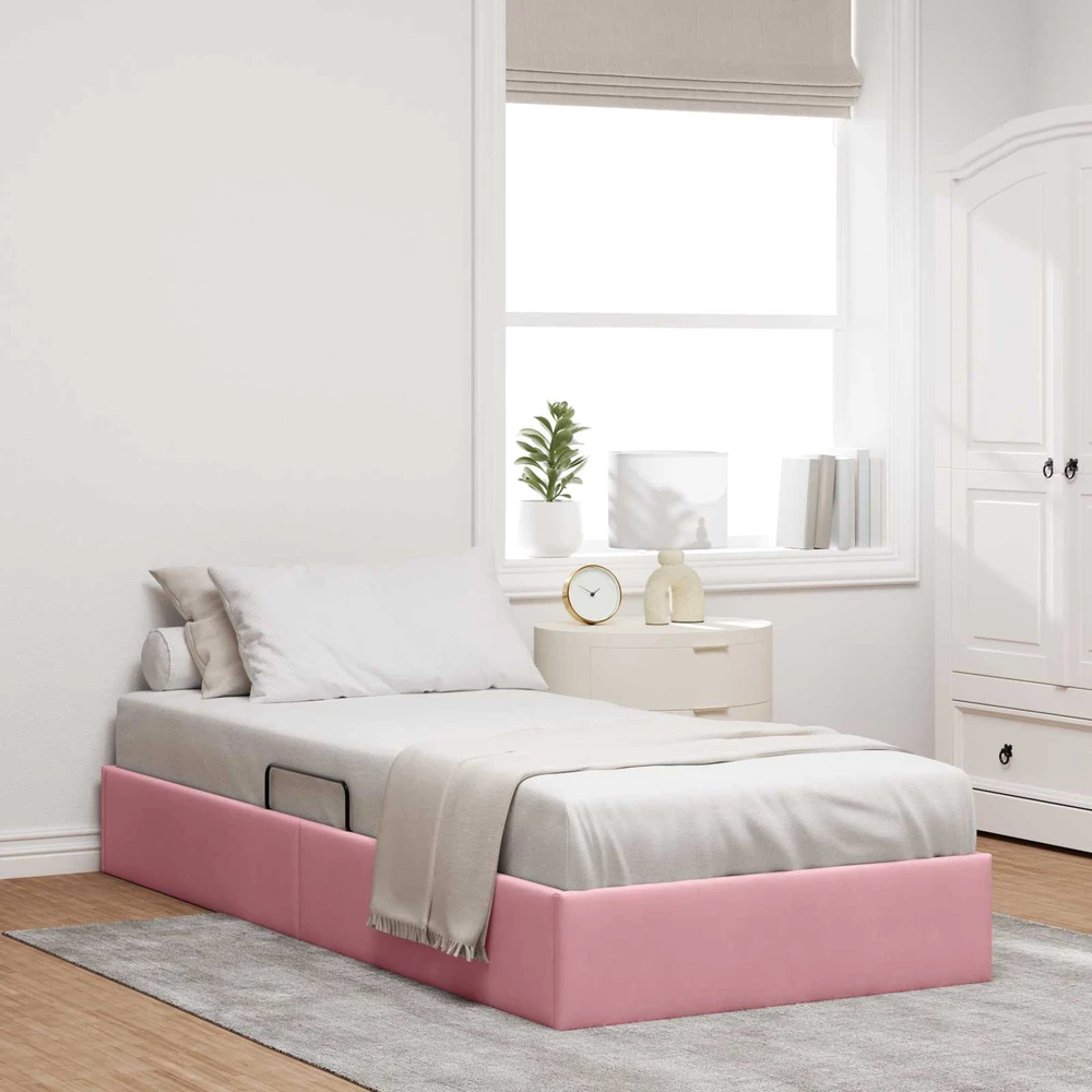 Lova Otomano lovos rėmas su saugykla Rožinė 90 x 190 cm Aksomas