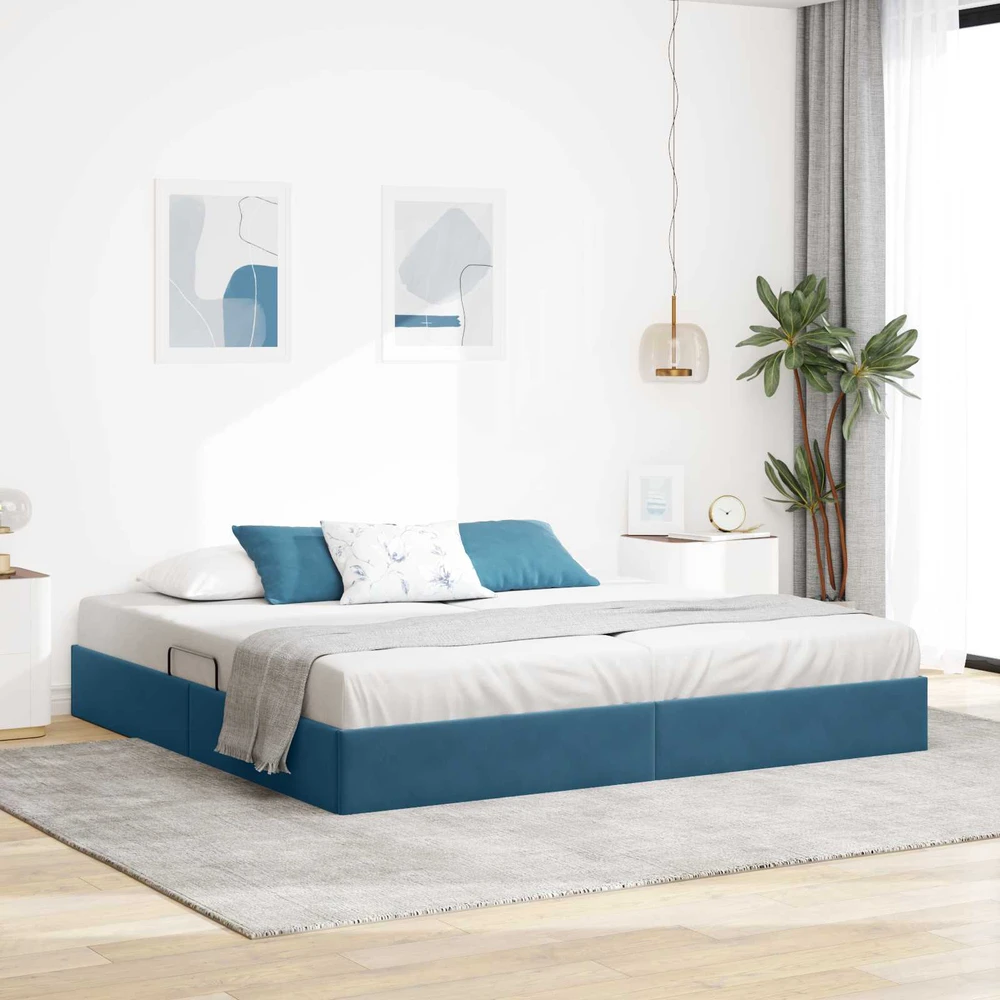 Otomano lovos rėmas Tamsiai mėlyna 200 x 200 cm Aksomas