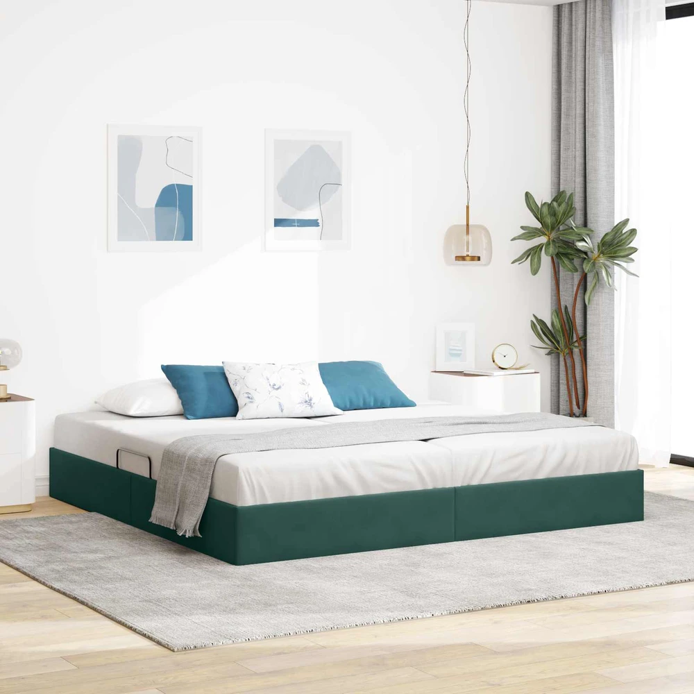 Otomano lovos rėmas Tamsiai žalia 200 x 200 cm Aksomas